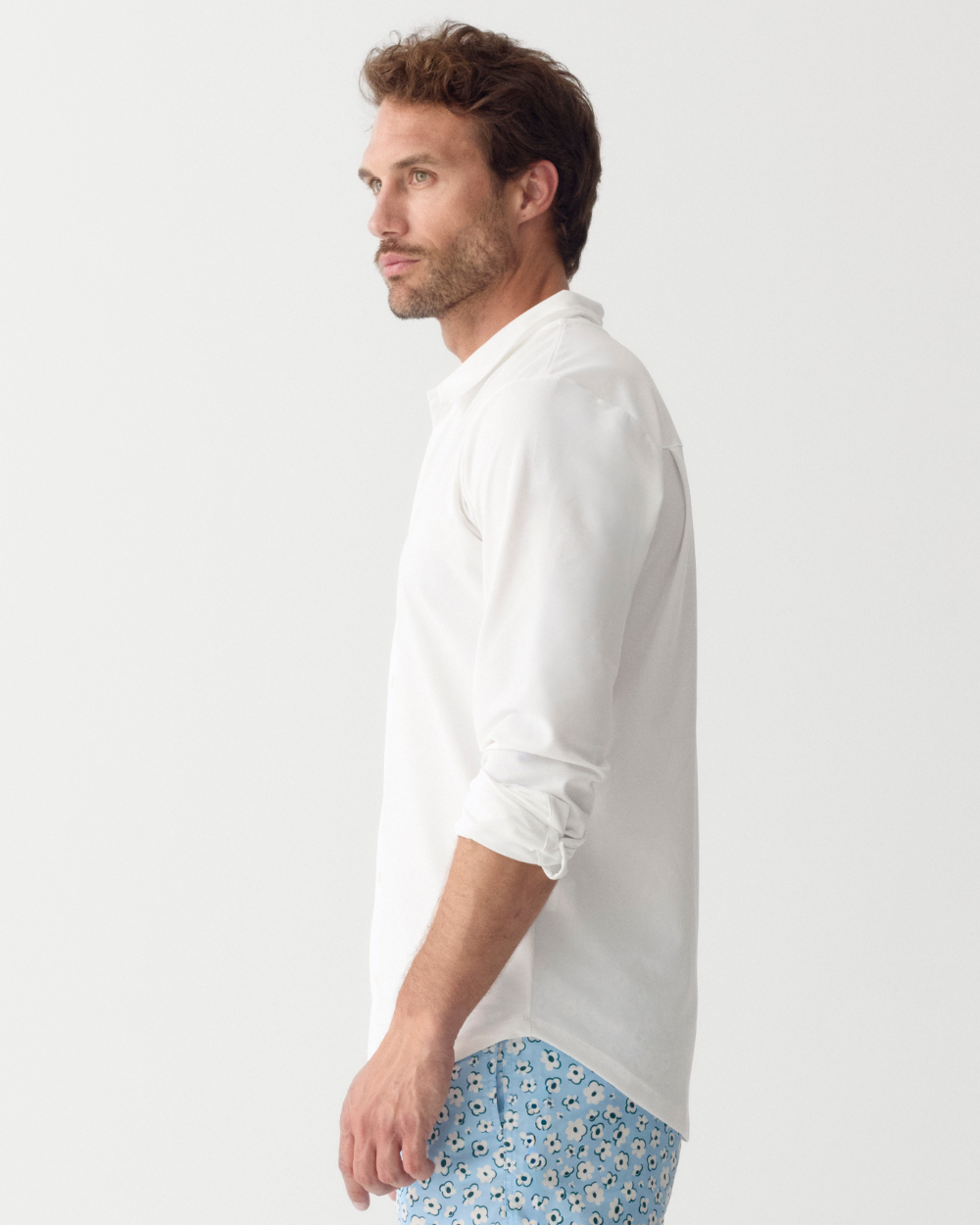 Men UV Classic Button Shirt Bar White