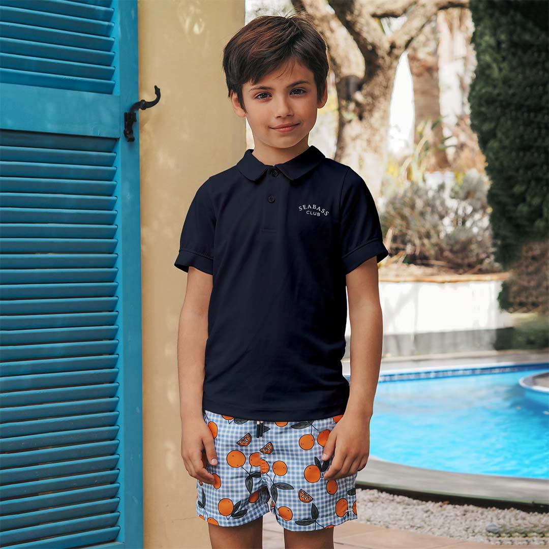 Boy UV Swim Short Corsica - orange blue gingham